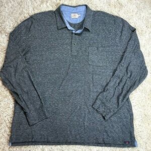 Faherty Shirt Mens XXL Gray Striped Polo Long Sleeve Lightweight Organic Cotton